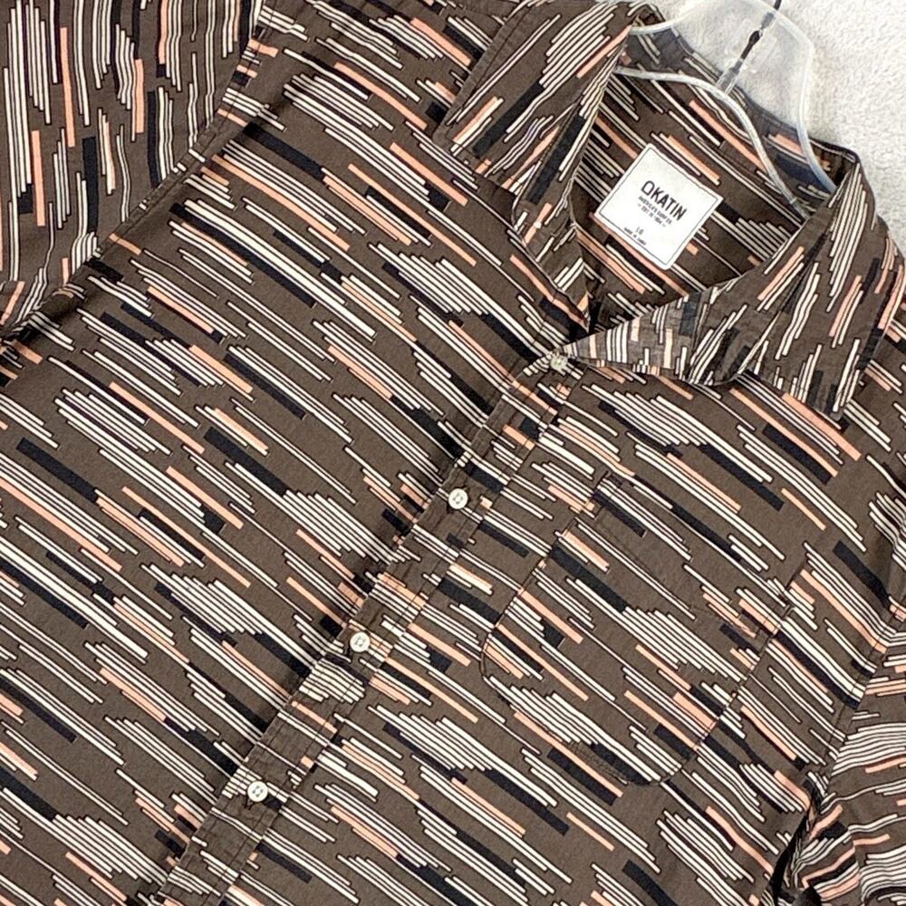 Katin Camp Shirt Mens L Brown Geometric Abstract AOP Preppy Outdoor Huckberry